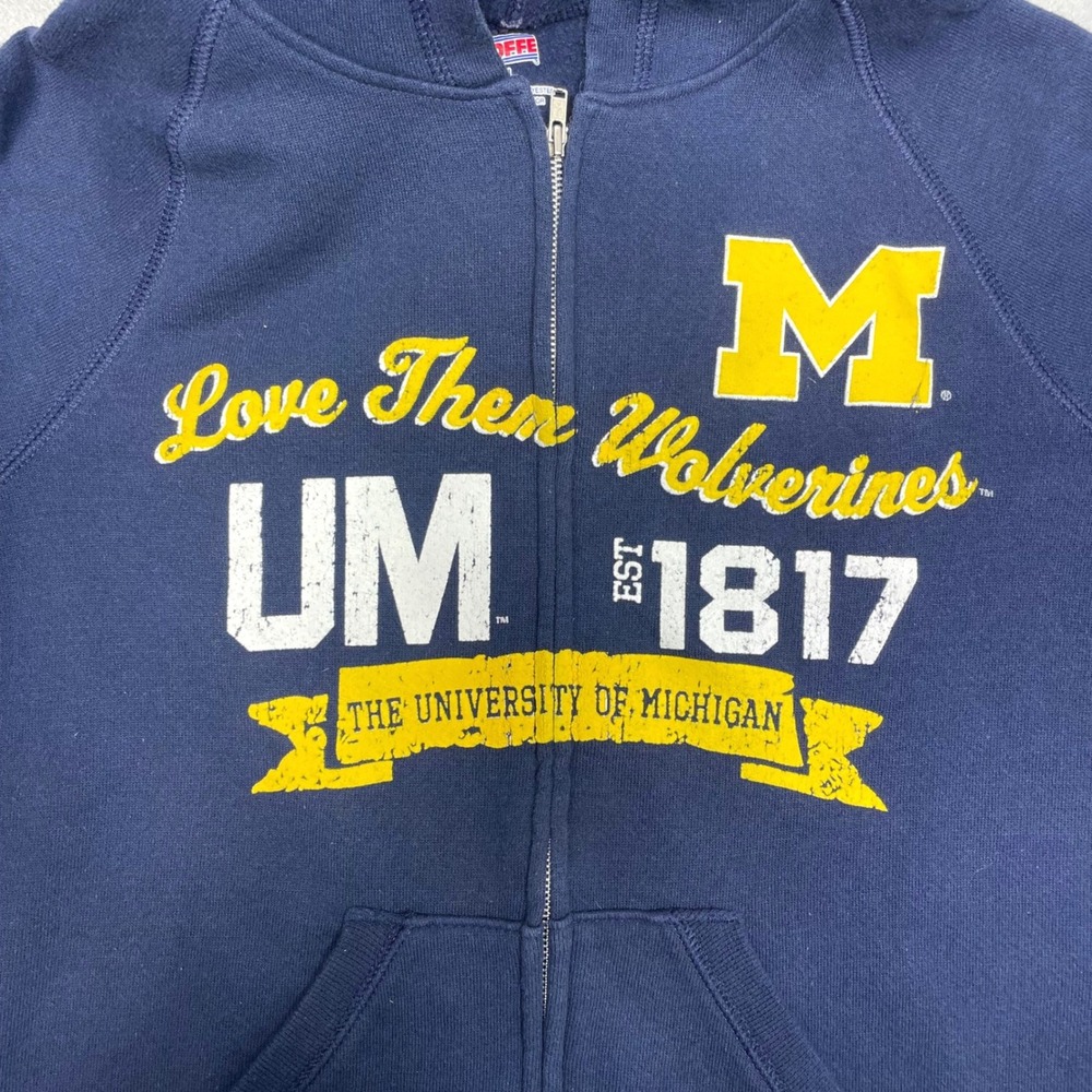 Soffe Michigan Wolverines Hoodie Womens L Navy Blue Zip Up Graphic - Picture 2 of 9